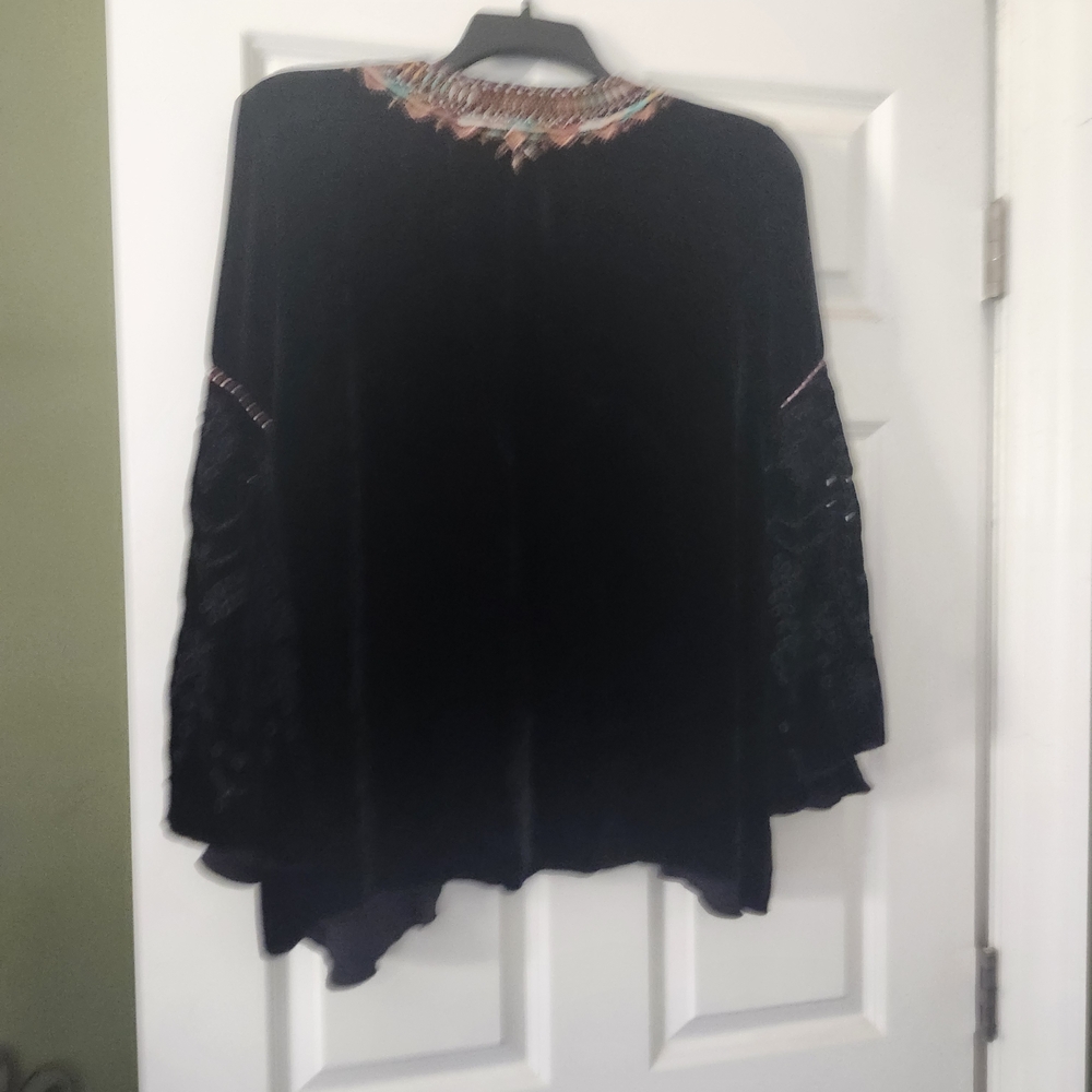 Johnny Was Black Velvet Blouse with Multicolor Embroidery - Picture 4 of 5